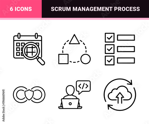 Agile Project Management Minimalist Monoline Icons for Scrum Software Development and Lean Workflow Optimization Geometric Line Art