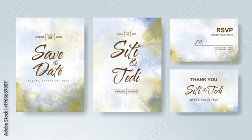 Set of Wedding invitation with abstract splash watercolor