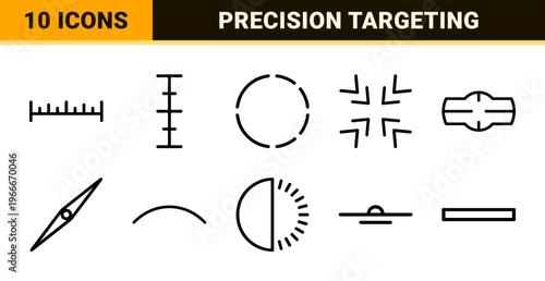 Precision Target Crosshair Reticles and Tactical Aiming Interface Symbols. Minimalist monoline geometric line art for digital navigation.