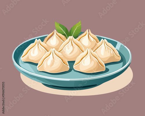 Hearty steamed bao dumplings on a plate for traditional Chinese meal and dim sum restaurant promotion - Vector Illustration