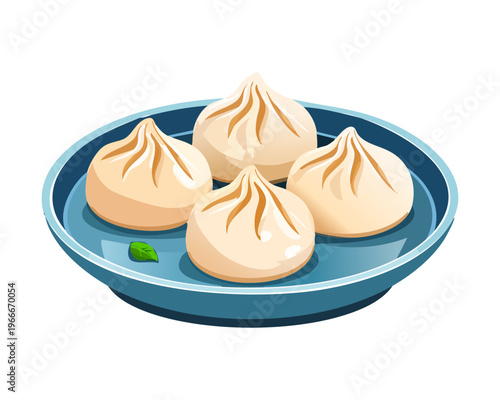 Freshly steamed gyoza dumplings for authentic Japanese appetizer and restaurant menu branding material - Vector Illustration