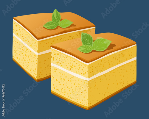 Slice of yellow layer cake with cream frosting for bakery shop dessert and sweet treat menu - Vector Illustration