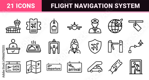 Commercial Aviation and Airport Logistics Minimalist Monoline Geometric Line Art for Travel Navigation and Flight Booking Interfaces