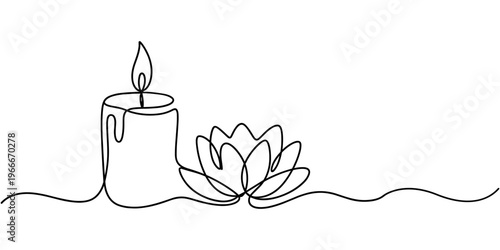 One continuous line drawing of wellness and spa treatment. stones and lotus flower with butterfly for zen and balance concept in simple linear style. Editable stroke. Doodle Vector illustration