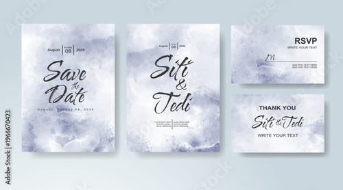 Set of Wedding invitation with abstract splash watercolor