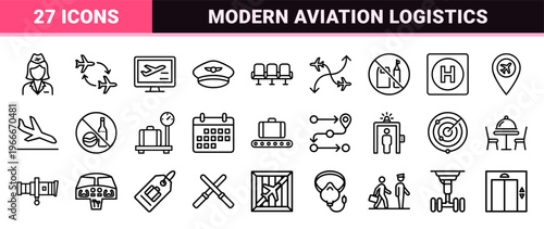 Minimalist Aviation and Airport Logistics Line Art Featuring Clean Geometric Outlines for Professional Transportation and Travel Navigation