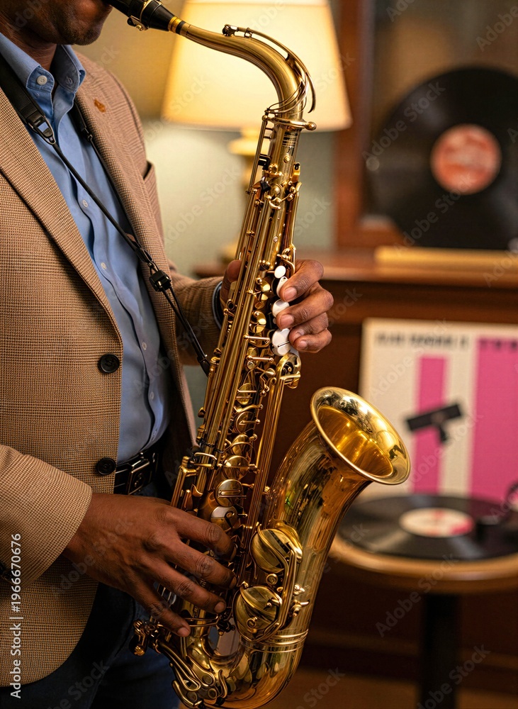 Obraz premium Saxophonist Performing in a Jazz Club Professional