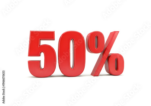Bold red fifty percent discount display in three-dimensional style