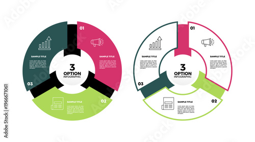 Circle infographic 3 step option set vector, for business presentation or communication. Venn diagram 3 option set. Vector editable
