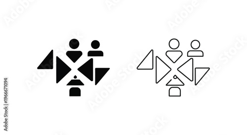 a pair of logos with abstract shapes and human figures Vector