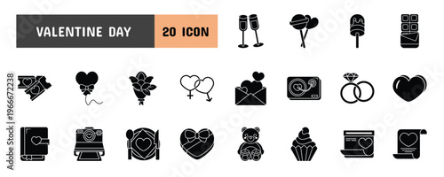 20 Valentine Day Glyph Icon Illustration Set
