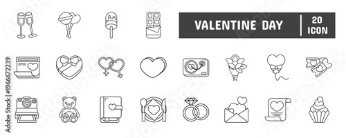 20 Valentine Day Line Icon Illustration Set