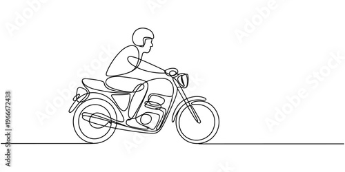 one continuous line of Delivery Man Ride Motorcycle illustration