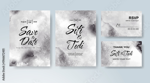 Set of Wedding invitation with abstract splash watercolor