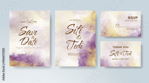 Set of Wedding invitation with abstract splash watercolor