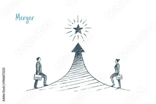 Merger Sketch - business people moving toward shared goal