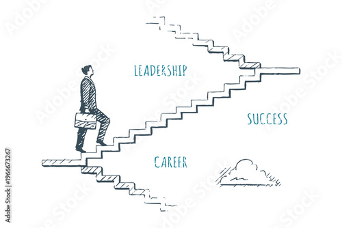 Leadership Sketch - businessman climbing career stairs illustration