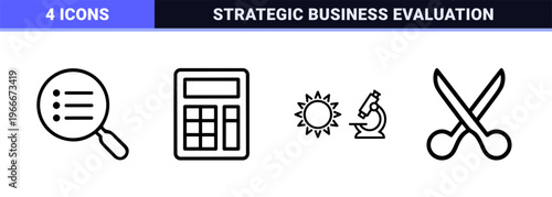 Business Assessment and Compliance Auditing Linear Outline Symbols featuring Minimalist Monoline Geometric Aesthetic for Corporate Reporting