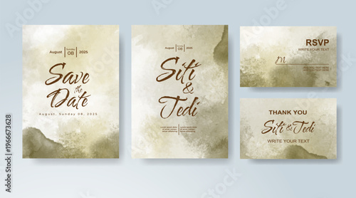 Set of Wedding invitation with abstract splash watercolor