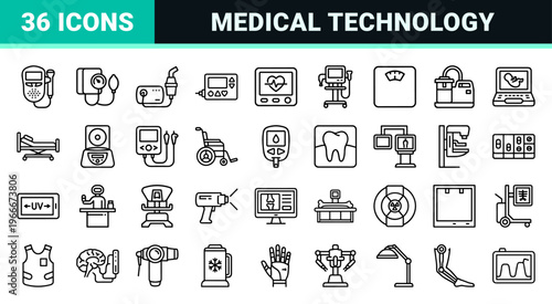 Medical Electronic Devices and Diagnostic Equipment Minimalist Monoline Geometric Line Art for Healthcare Technology and Clinical Care.