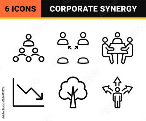 Professional Business Associations and Corporate Networking Minimalist Monoline Icon Set with Geometric Line Art Aesthetic