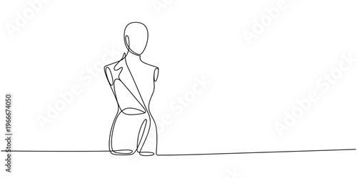 Dressed dummy with one line of continuous line art. Illustration of modern outline design, Dummy with dress. One line continuous dummy with dress, Continuous one line drawing of dress in mannequin.