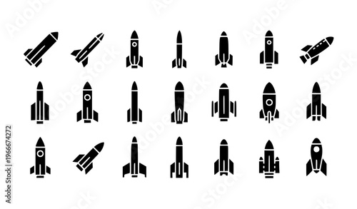 Missile silhouette vector set black rocket weapon icon collection EPS