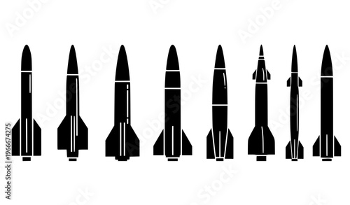 Rocket and missile icons vector black silhouette weapon symbol set