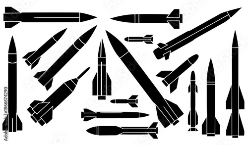 Black missile vector collection rocket weapon silhouettes icon set EPS