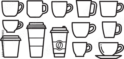 Collection of various coffee cups and mugs illustration set
