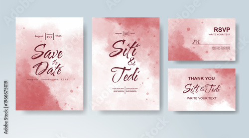 Set of Wedding invitation with abstract splash watercolor