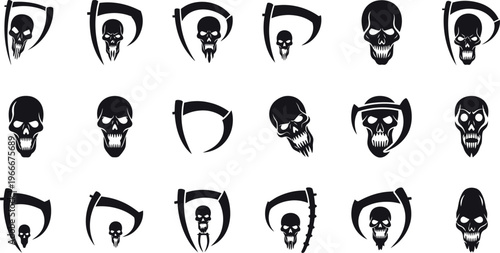Skull reaper symbols collection - dark gothic and death icons set