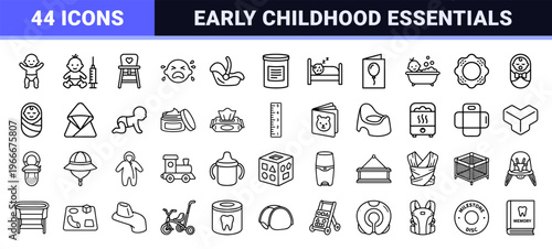 Neonatal Care and Nursery Essentials Line Art; Minimalist Monoline Geometric Symbols for Maternity and Infant Healthcare Branding.