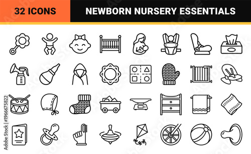 Infant Care and Nursery Essentials Ultra Minimalist Monoline Geometric Line Art Symbols for Commercial Digital Products and Parenting Apps