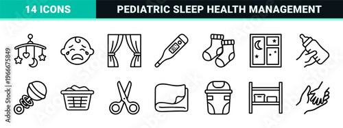 Infant Sleep Care and Pediatric Wellness Minimalist Monoline Geometric Line Art for Healthcare Apps and Parental Guidance Materials.