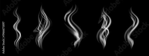 Gentle cloudlike vapor rising like smell from fresh food or drink. Realistic steam food effect ideal for kitchen design, grill, mug, kettle and hot dishes.