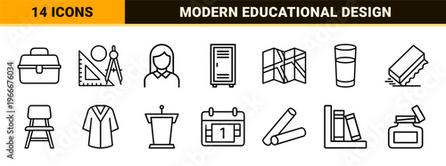 Academic Education and School Supplies Minimalist Monoline Geometric Line Art for Digital Learning Platforms