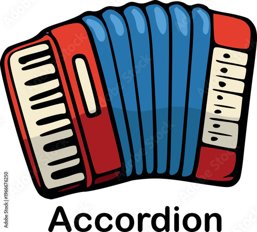 Vector illustration of musical instrument with name accordion