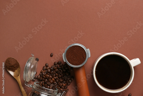 Cup of hot coffee and porta...