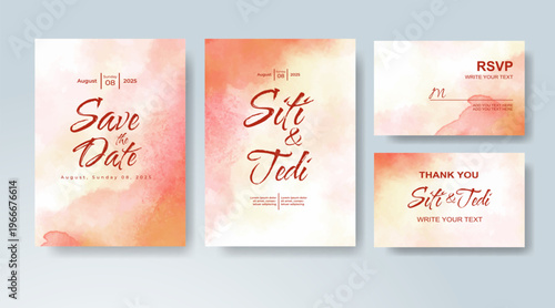 Set of Wedding invitation with abstract splash watercolor