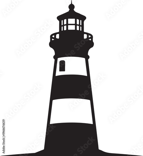 Black and White Lighthouse Silhouette Icon Graphic Design Element