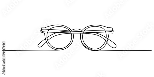 Minimalist continuous line drawing of classic round spectacles on a clean white background area Vector, illustration