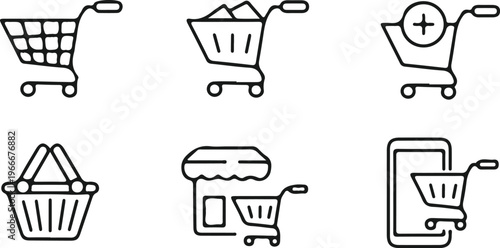 online shopping cart outline icons set vector illustration design collection art 