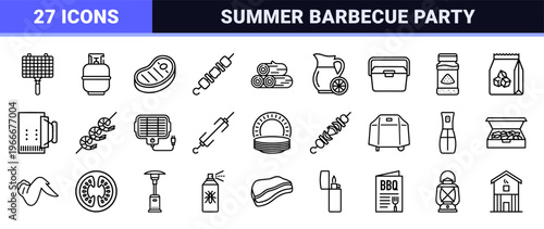 Outdoor Barbecue and Grilling Essentials Minimalist Monoline Geometric Line Art for Culinary Branding and Summer Cookout Menus