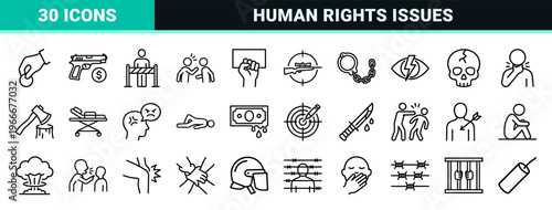 Social Issues and Physical Conflict Awareness Line Art, Minimalist Monoline Geometric Symbols for Justice and Human Rights Contexts.
