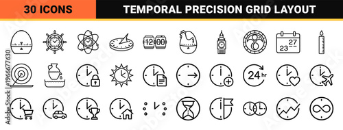 Chrono-Interface Minimalist Monoline Timekeeping Grid; Geometric Line Art for Scheduling and Precision Temporal Measurement Systems.