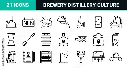 Brewery and Distillery Beverage Craft Culture Minimalist Monoline Geometric Line Art for Commercial Menu Design and Branding Utility