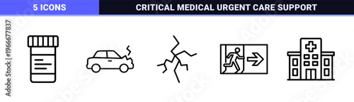 Accident Emergency Line Art Design Assets featuring Minimalist Geometric Outline Symbols for Public Safety and Disaster Response