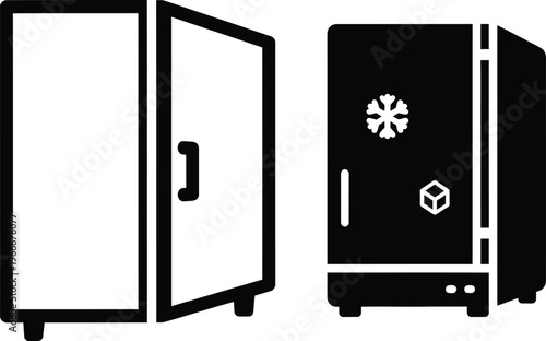 Kitchen appliance icons: refrigerator and freezer, vector illustration, food storage, domestic appliance