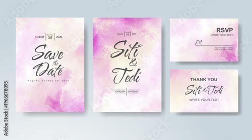 Set of Wedding invitation with abstract splash watercolor